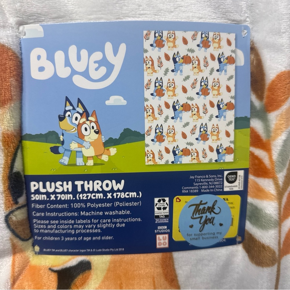 New Bluey & Bingo Fall Pumpkin & Leaves Plush 50" x 70" White Throw Blanket - Picture 4 of 10